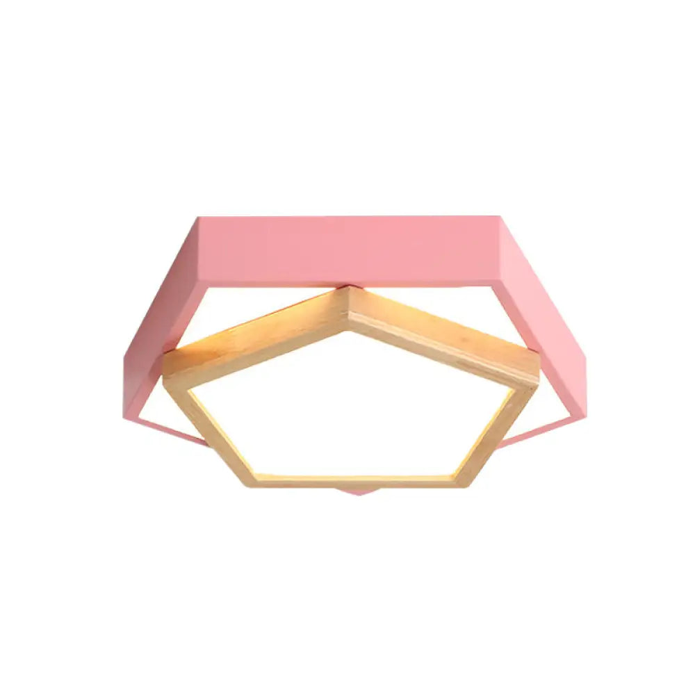 Pentagon Macaron Acrylic Led Flush Mount Lamp In White/Warm/Natural Light - Sizes 14/18/21.5