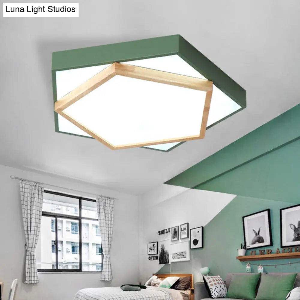 Pentagon Macaron Acrylic Led Flush Mount Lamp In White/Warm/Natural Light - Sizes 14/18/21.5 Green /