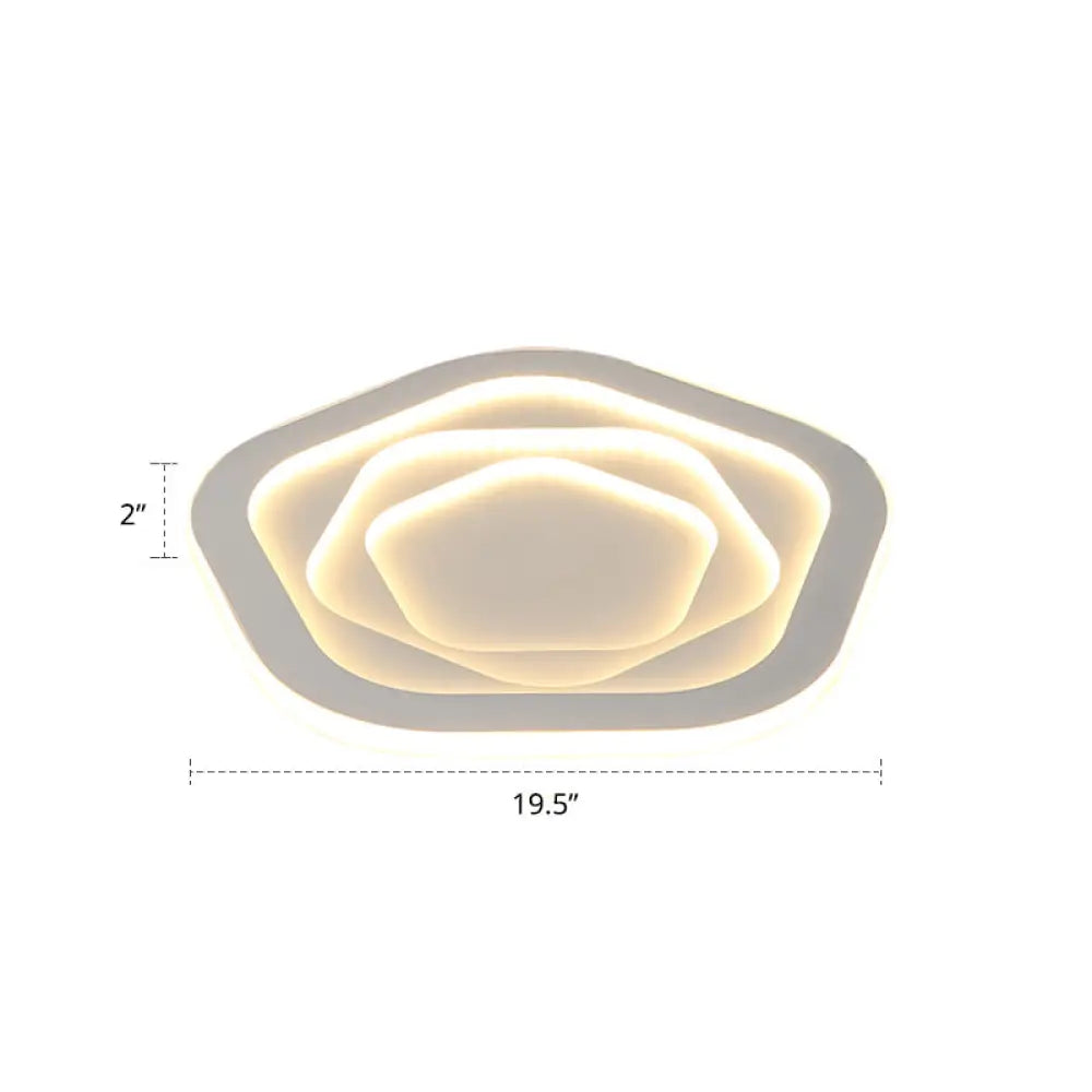 Pentagonal Flush Mount Led Ceiling Light In White Acrylic Minimalistic Bedroom Lighting / 19.5 Warm