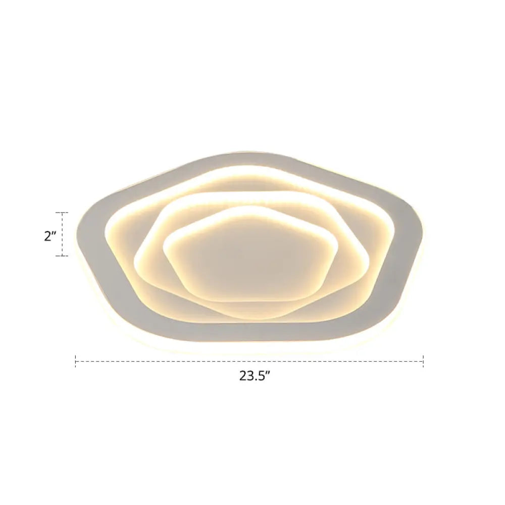 Pentagonal Flush Mount Led Ceiling Light In White Acrylic Minimalistic Bedroom Lighting / 23.5 Warm