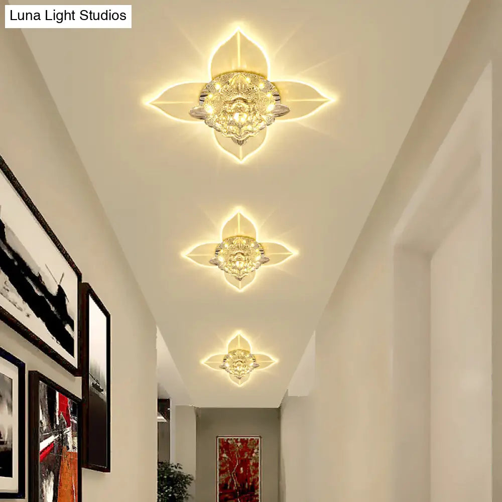 Petals Led Ceiling Light: Flower Crystal Flush - Mount Fixture