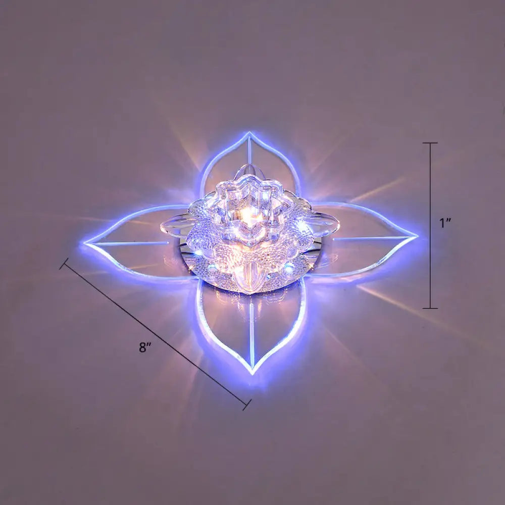 Petals Led Ceiling Light: Flower Crystal Flush - Mount Fixture Clear / Blue