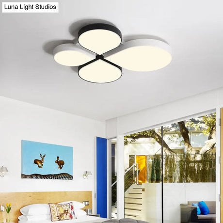 Petite Macaron Style Led Flush Ceiling Light For Kindergarten With Flat Petal Design Black-White /
