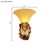Phoenix Wall Lamp: Traditional Style 1 Head Resin & Amber Glass Sconce Light Gold Finish - Ideal For