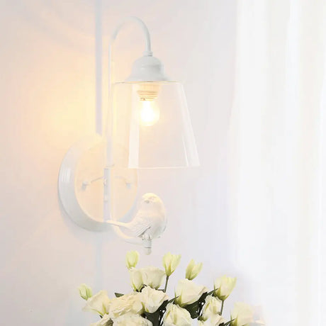 Pigeon Deco Tapered Wall Sconce With Modern Metal Shade Single Head Light White / Glass