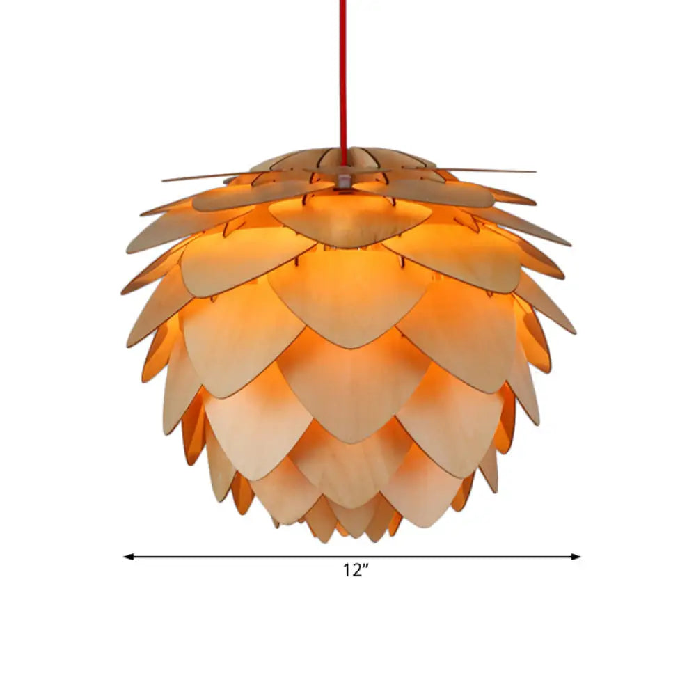 12/18 Country Style Pine Cone Pendant Lamp With Wood And Beige Suspension Light For Dining Table