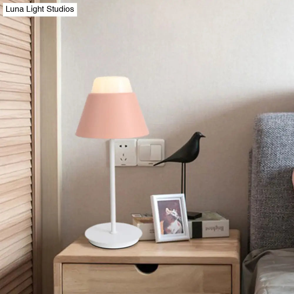 Pink/Blue Cone Night Table Lamp With Modernist Design - Ideal For Study Room