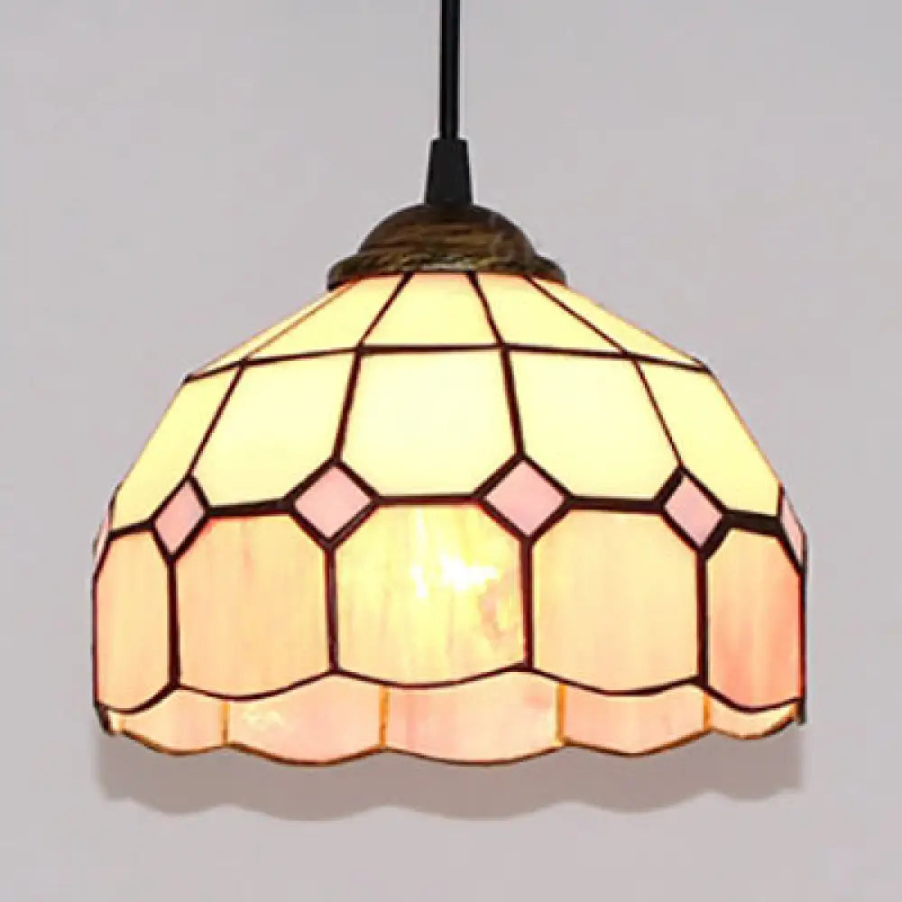 Pink/Blue/Orange Stained Glass Hemisphere Pendant Light - Tiffany-Style Suspension Lamp Pink