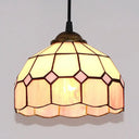 Pink/Blue/Orange Stained Glass Hemisphere Pendant Light - Tiffany-Style Suspension Lamp Pink