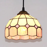 Pink/Blue/Orange Stained Glass Hemisphere Pendant Light - Tiffany-Style Suspension Lamp Pink