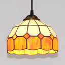 Pink/Blue/Orange Stained Glass Hemisphere Pendant Light - Tiffany-Style Suspension Lamp Orange