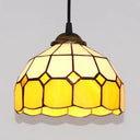 Pink/Blue/Orange Stained Glass Hemisphere Pendant Light - Tiffany-Style Suspension Lamp Yellow