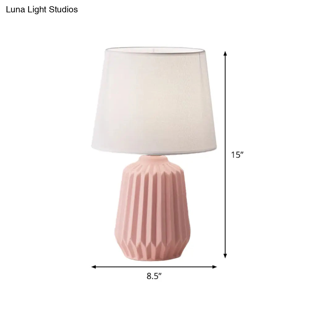 Pink Ceramic Base Conical Desk Lamp - Simple 1-Light Table Light For Bedroom