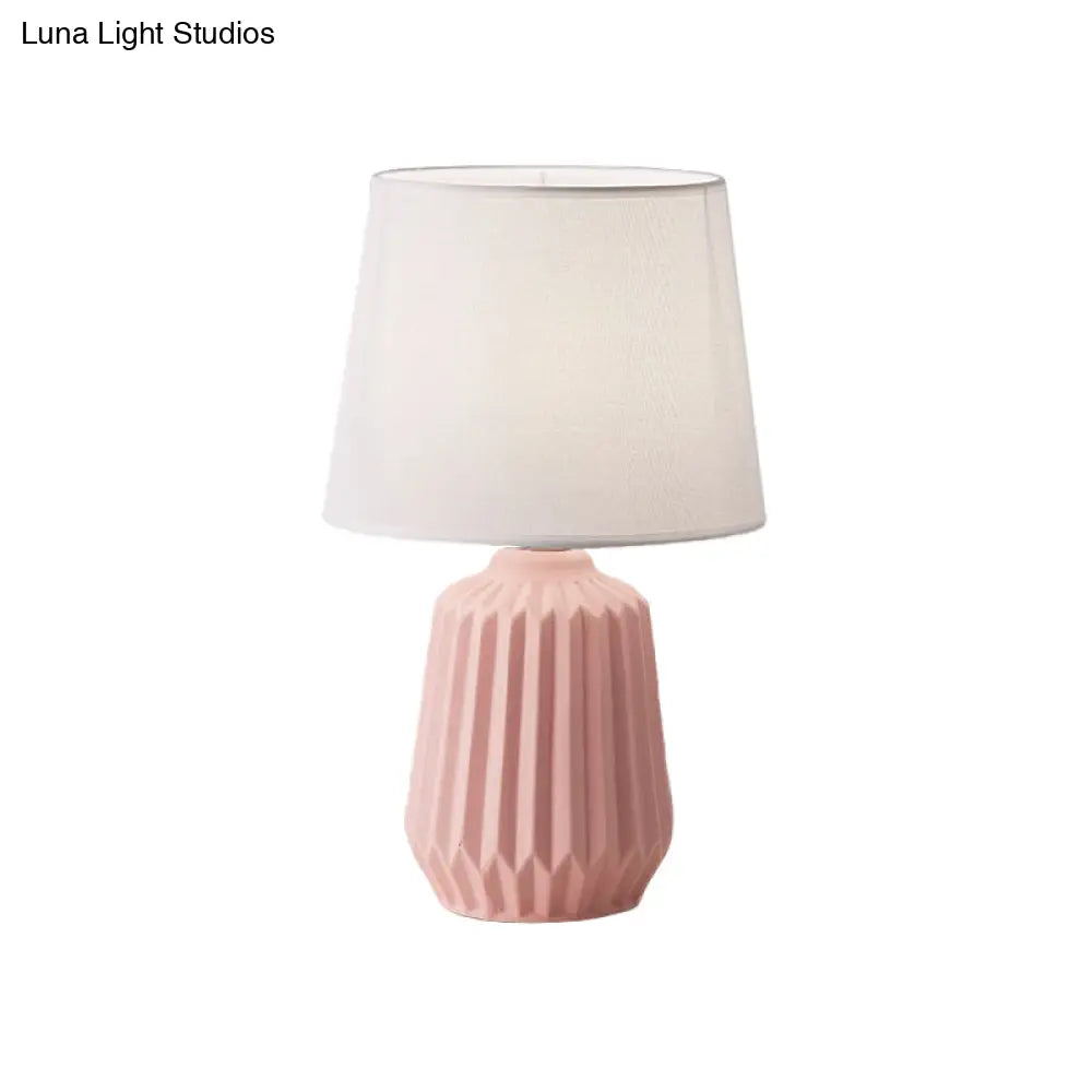 Pink Ceramic Base Conical Desk Lamp - Simple 1-Light Table Light For Bedroom