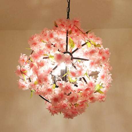 Pink Cherry Blossom Farmhouse Chandelier - Metal Dining Room Suspension Light Fixture 3 /