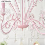 Pink Crystal Bead Metal Chandelier - Modern Hanging Light For Candle Restaurant