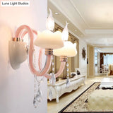 Pink Crystal Prism Sconce With 2 Bulbs: Traditional Candelabra Wall Light For Living Room