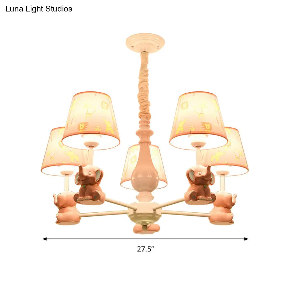Pink Elephant Ceiling Lamp: Kids Hanging Pendant Light Fixture For Bedroom - 3/5/6/8 Lights Metal