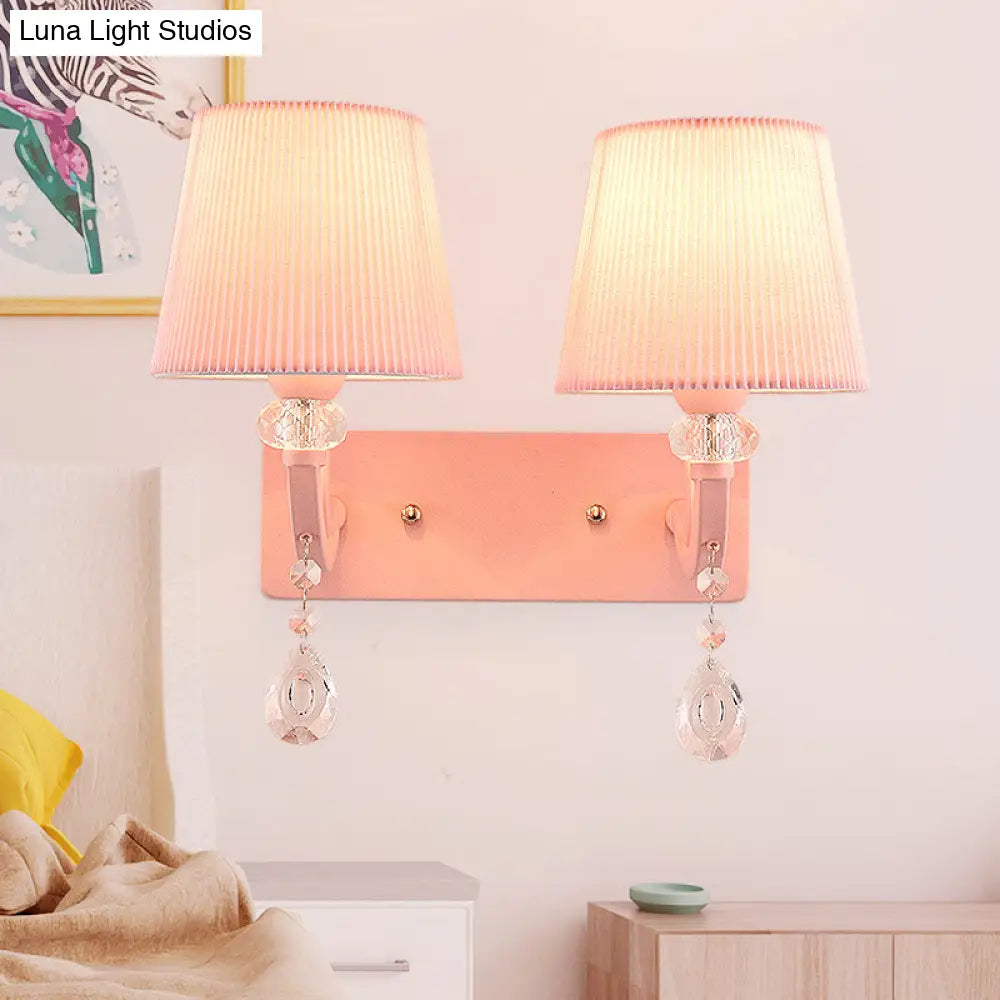 Pink Fabric And Crystal Wall Sconce For Girls Bedrooms Or Kids Rooms