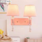 Pink Fabric And Crystal Wall Sconce For Girls Bedrooms Or Kids Rooms