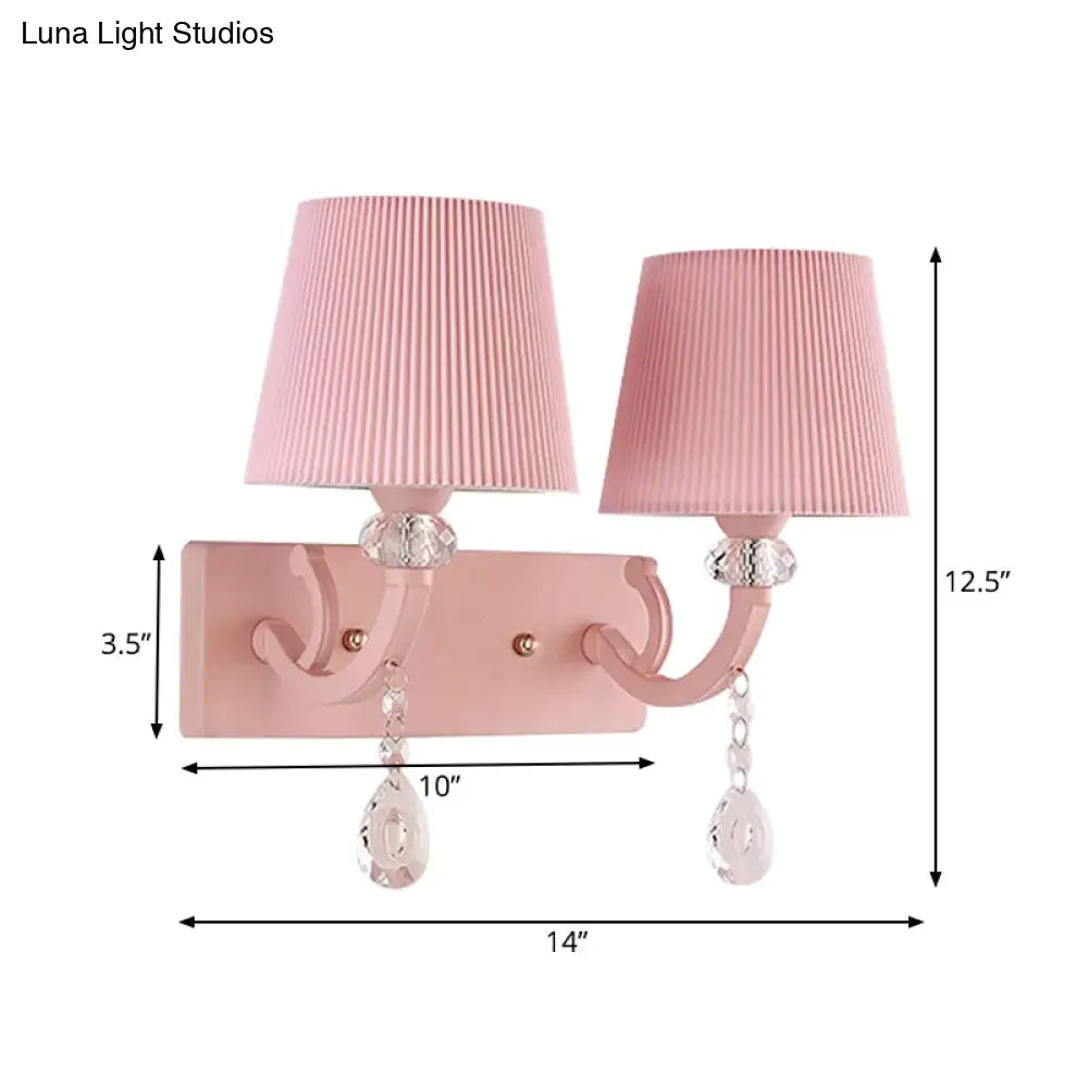 Pink Fabric And Crystal Wall Sconce For Girls Bedrooms Or Kids Rooms