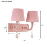Pink Fabric And Crystal Wall Sconce For Girls Bedrooms Or Kids Rooms