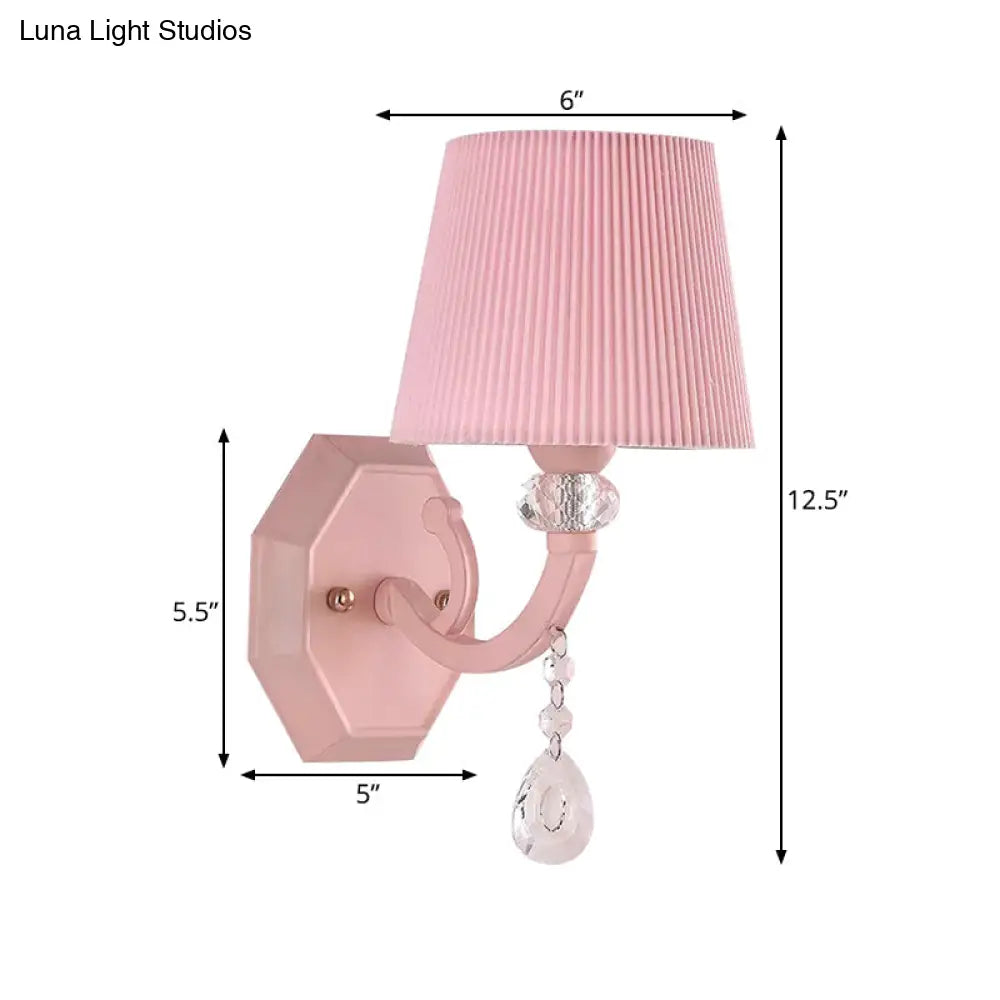 Pink Fabric And Crystal Wall Sconce For Girls Bedrooms Or Kids Rooms
