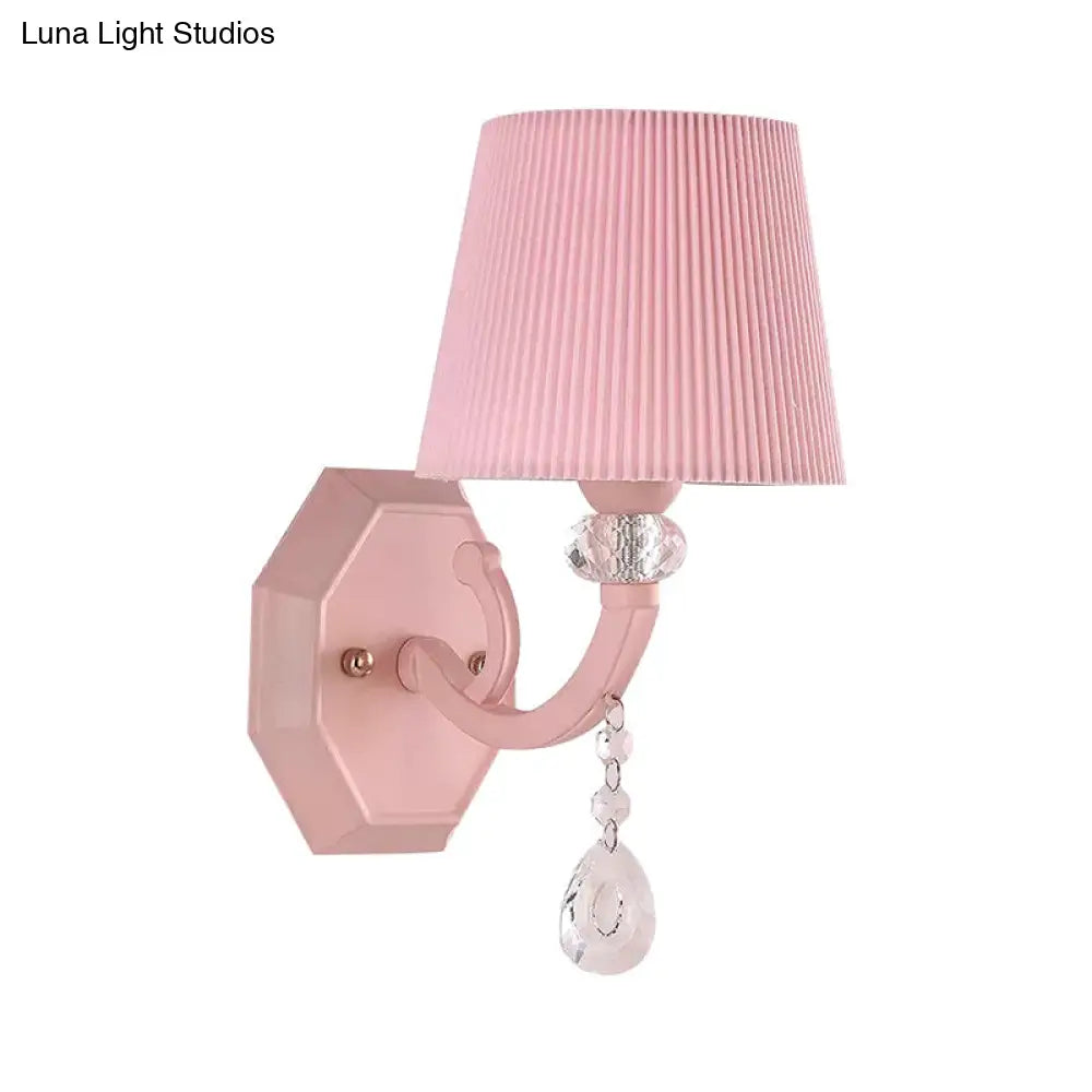 Pink Fabric And Crystal Wall Sconce For Girls Bedrooms Or Kids Rooms