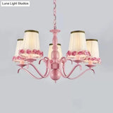 Pink Flower Chandelier: Fabric Tapered Shade Kids Hanging Light For Girls Bedroom