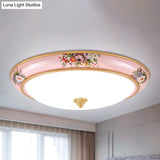 Pink Led Farmhouse Flush Ceiling Light With White Glass Bowl Shade - Warm/White Option For Bedroom
