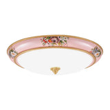Pink Led Farmhouse Flush Ceiling Light With White Glass Bowl Shade - Warm/White Option For Bedroom