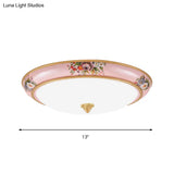 Pink Led Farmhouse Flush Ceiling Light With White Glass Bowl Shade - Warm/White Option For Bedroom