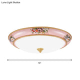 Pink Led Farmhouse Flush Ceiling Light With White Glass Bowl Shade - Warm/White Option For Bedroom