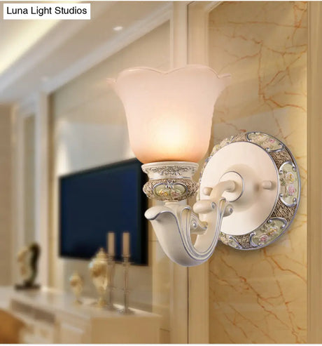 Pink Opaline Glass Wall Mounted Flower Light For Drawing Room
