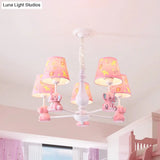 Pink Tapered Shade Elephant Metal Pendant Chandelier For Game Room