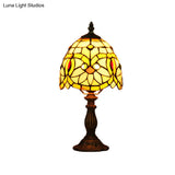 Pink Tiffany Style Stained Art Glass Dome Shaped Nightstand Lamp With Floral Pattern - 1 Head Table