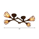 Piping Industrial Antiqued Bronze Metal Semi Flush Mount Ceiling Light With Cage 4 /
