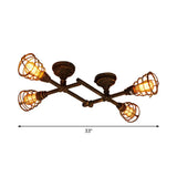Piping Industrial Antiqued Bronze Metal Semi Flush Mount Ceiling Light With Cage 4 /