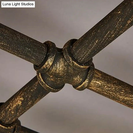 Piping Industrial Antiqued Bronze Metal Semi Flush Mount Ceiling Light With Cage