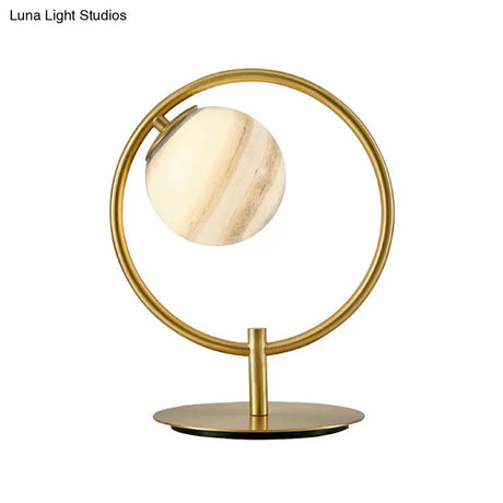Planet Table Lamp: Nordic Gold Finish Stained Glass Night Light With Metal Ring