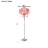 Pleated Lampshade Crystal Pink Floor Reading Lamp With Traditional Candlestick Design - 5/6/7-Head