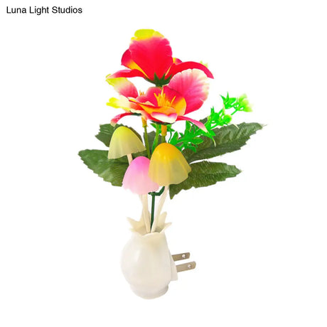 Plug-In Led Night Light: Modern Stylish Red Phalaenopsis Wall Lamp With Plastic Shade Multicolored