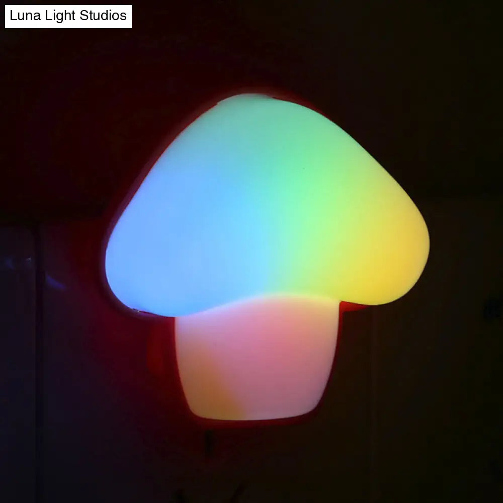 Plug-In Mushroom Led Cartoon Wall Light- 7 Color Night Lighting Red-White