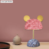 Plush Fabric Bear Table Lamp - Kids Style Pink/Dark Green/Light Pink Dome Terrazzo Base Nightstand