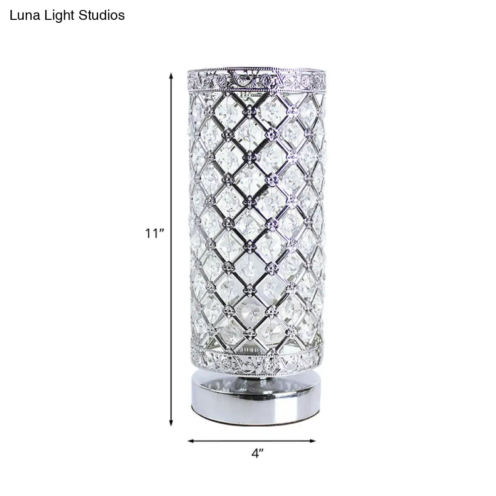 Polished Silver Table Lamp - Stylish Crystal Trellis Design With Single Bulb Modern Nightstand Light