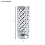 Polished Silver Table Lamp - Stylish Crystal Trellis Design With Single Bulb Modern Nightstand Light