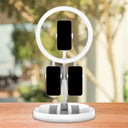 Portable Circular Led Makeup Light With Usb Port - Metal Phone Holder In Black/White/Pink White /