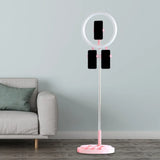 Portable Circular Led Makeup Light With Usb Port - Metal Phone Holder In Black/White/Pink Pink /