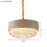 Post-Modern 10-Light Drum Ceiling Crystal Chandelier Light Fixture With Leatherwear Shade