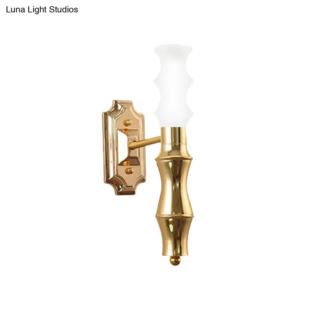 Post-Modern Bamboo Sconce Metal 1 Light Brass Fixture For Living Room Lighting